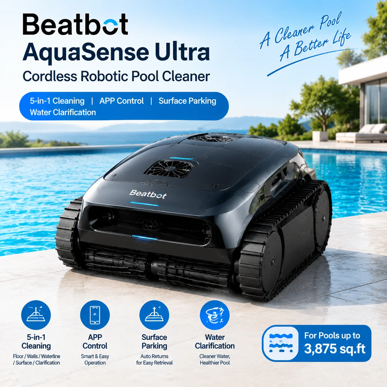 Pool Cleaner Robot With App - 비트봇 아쿠아센스 울트라 무선 로봇 수영장