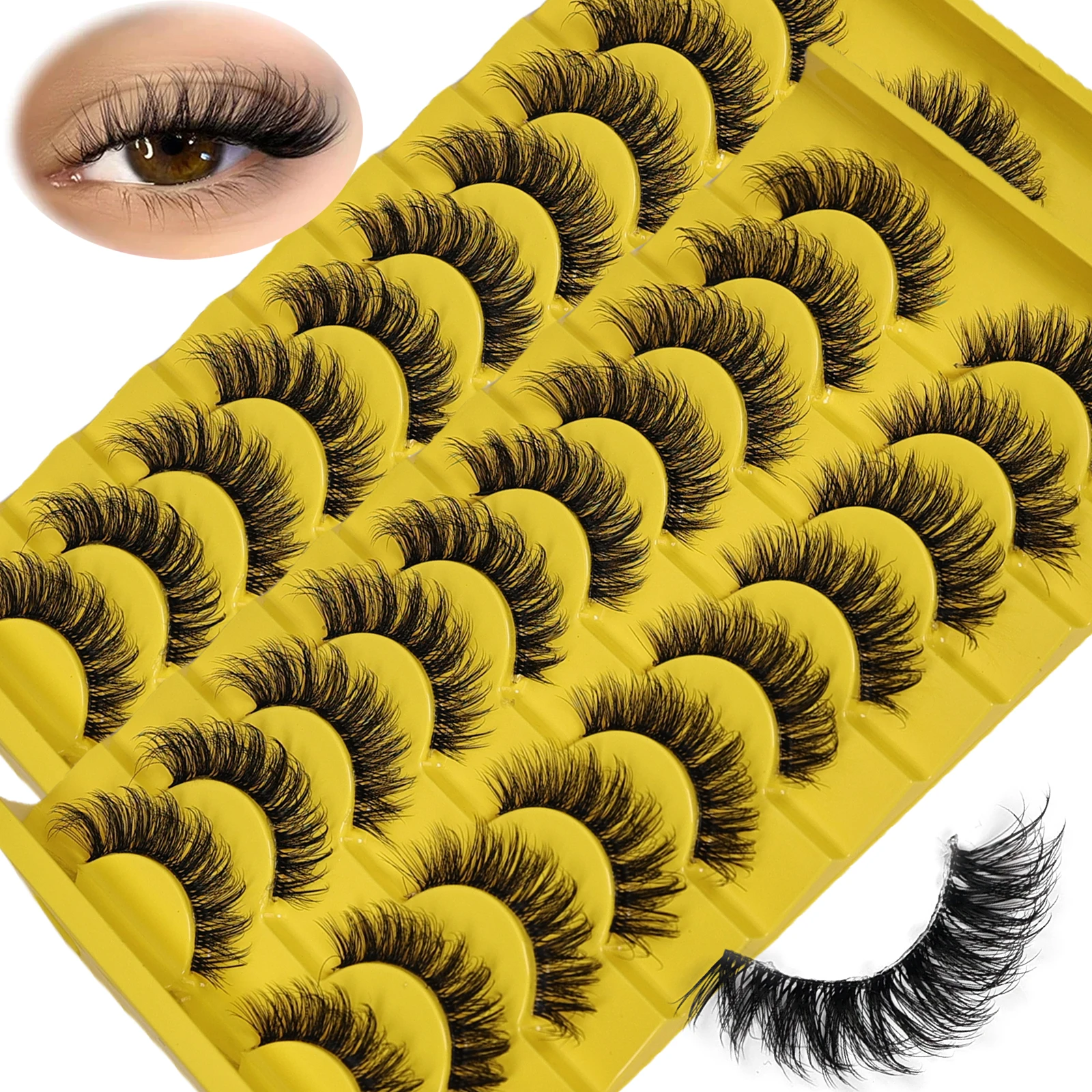 

20Pairs/2Pack Natural Fluffy False Lashes Wispy Lashes 3D Volume Strip Lashes D Curl Fake Eyelashes with Clear Band Eye Lashes