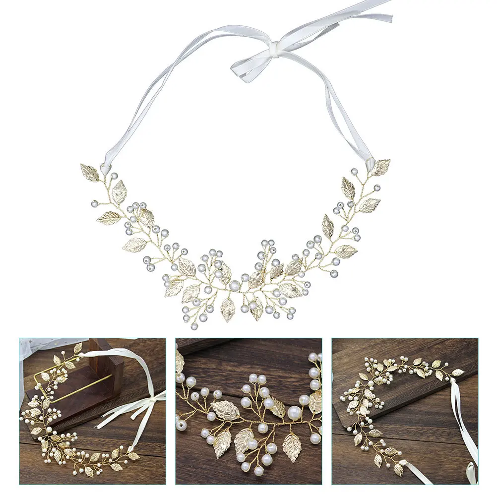 

Повязка на голову с листьями и жемчугом для невесты, свадебные аксессуары для волос, элегантный головной убор для женщин, для выпускного вечера, дня рождения, торжественных мероприятий