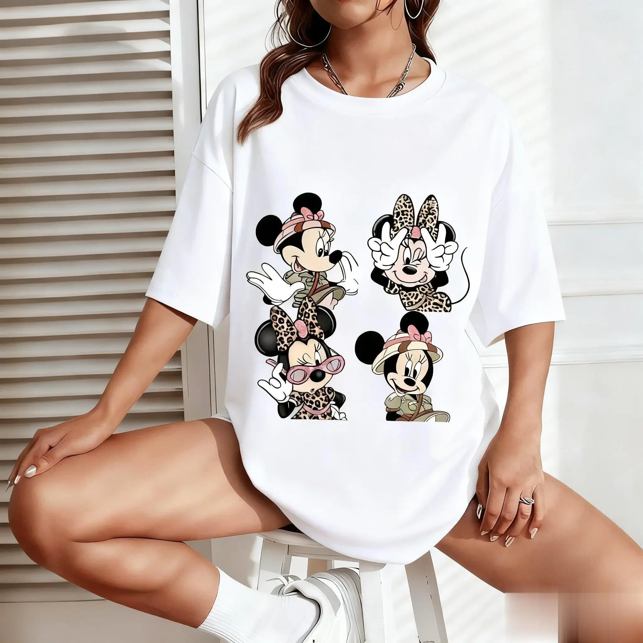 Minnie Mouse Print Damen Kurzarm T-Shirt Cartoon Lose Baumwolle Grafik T-Shirt Tops Sommer Casual Streetwear Fashion Disney