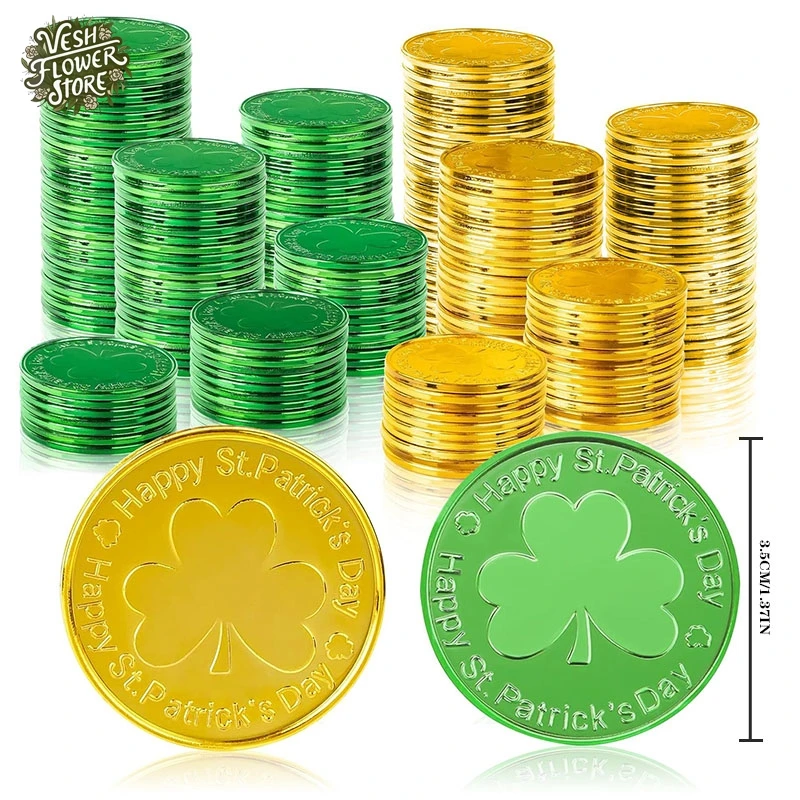 200PCS St. Patrick's Day Green Gold Coin Irish Lucky Shamrock DIY Home Event Party Festive Hanging Decoration