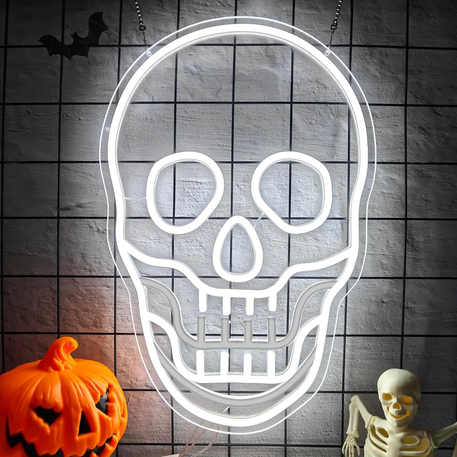 Flashing Skull Head Neon Sign Halloween LED Neon Light for Man Cave Bar Gothic Gaming Room Bedroom Decoration Atmosphere Light