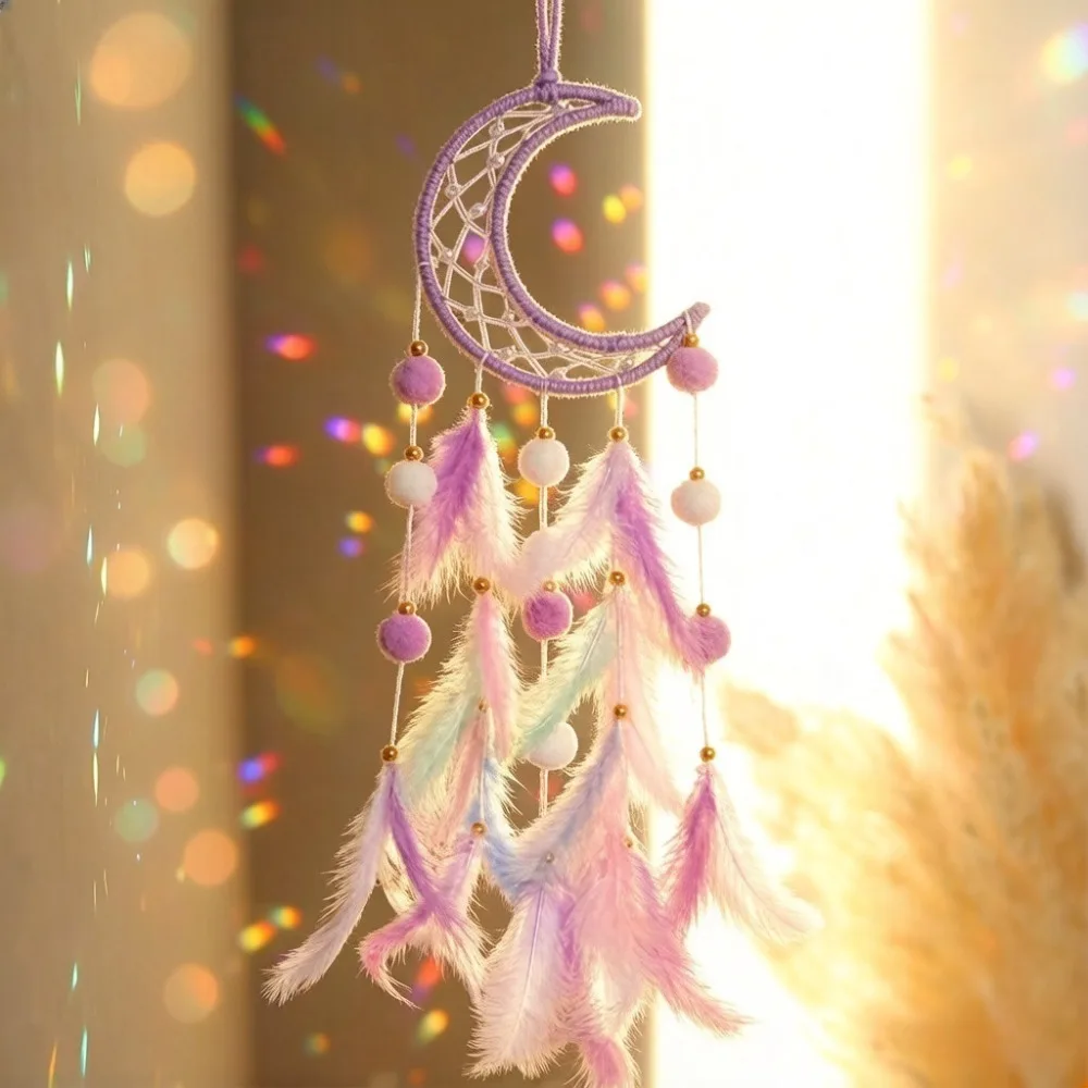 Exquisite with Light Dreamcatcher Ornament Feather Decor Boho Style Hanging Decor Dreamcatcher Pendant Room Decor