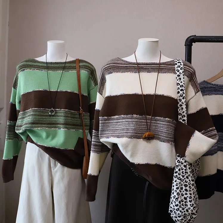 

Premium Color Blo Striped Knitwear Women's Loose Oversized Hoodie Faionable Agel Versatile Fall Winter New Arrival