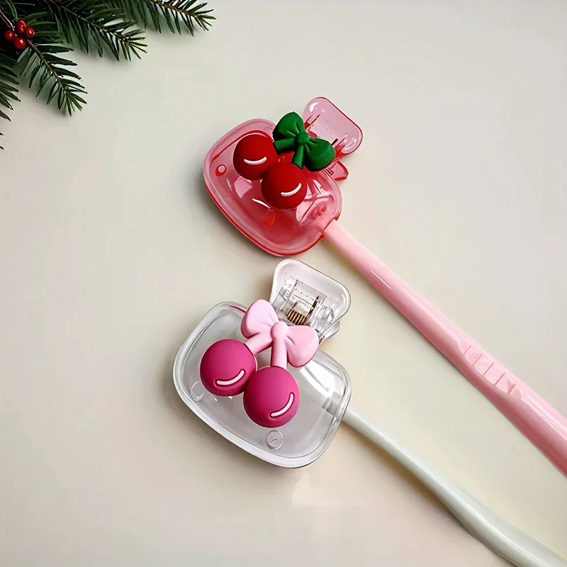 Cute Cherry Design Toothbrush Holder Cherry Pattern Protects Toothbrush Head Features Dual Holes For Drainage And Ventilation