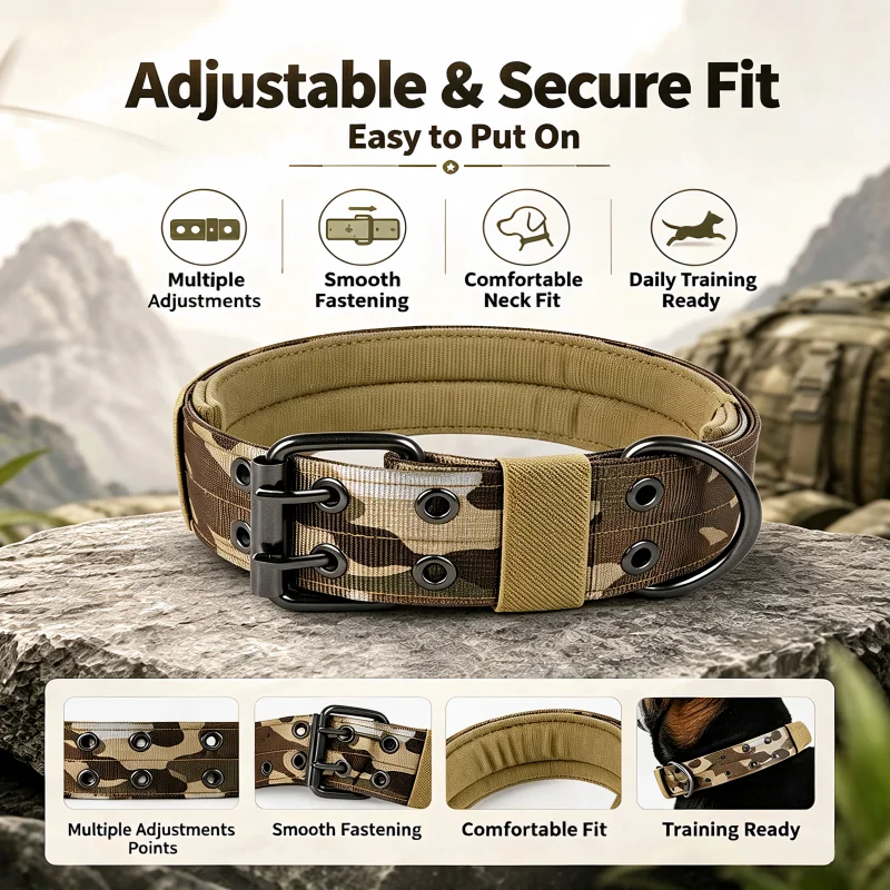 Taktisches Nylon-Hundehalsband mit Kontrollgriff, verdicktes, gepolstertes Halsband für kleine Hunde, Outdoor-Trainings-Leine-Set – Detail 4