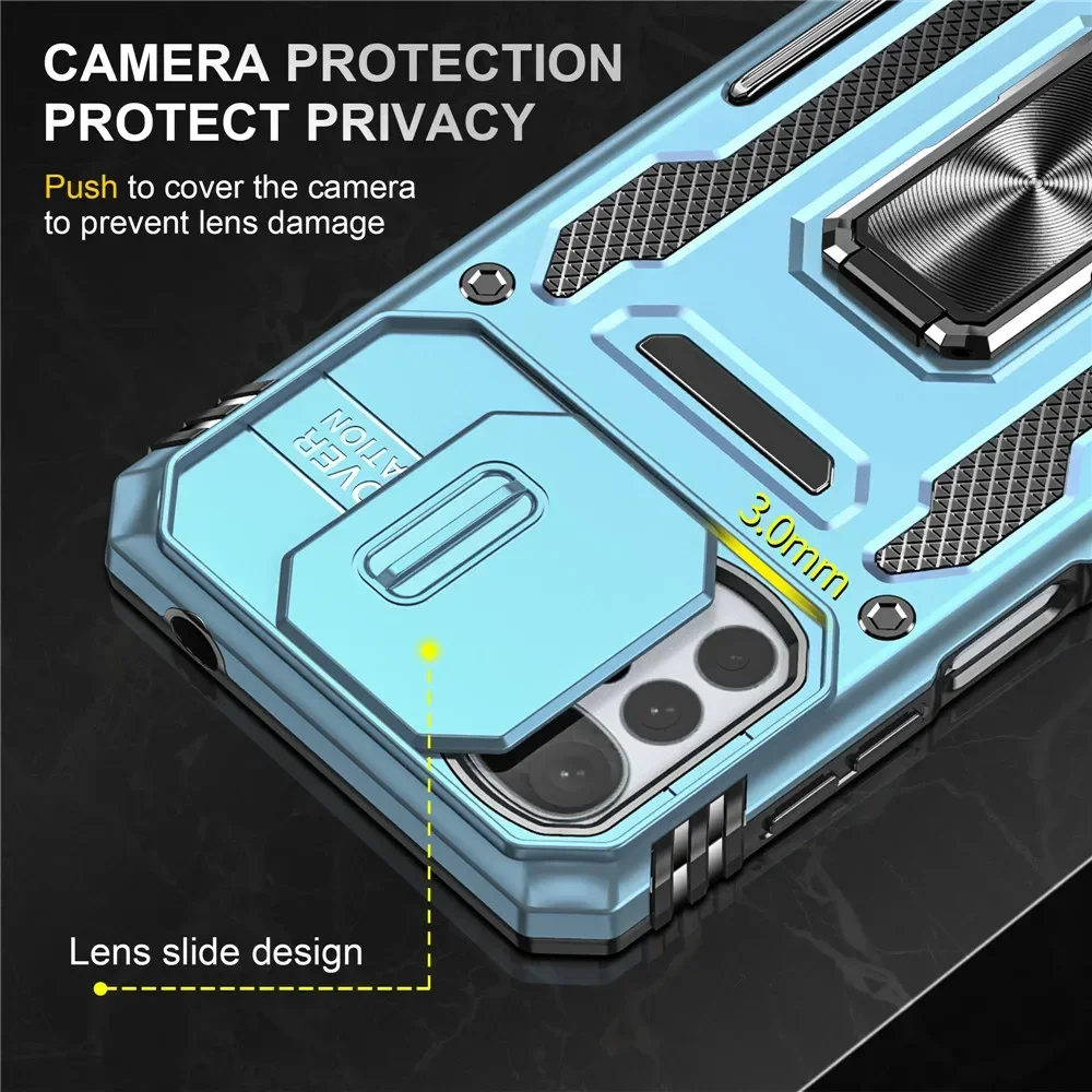 

For Motorola G Play 5G 4G 2024 Armor Camera Slide Ring Back Case Moto G22 G32 E14 E13 E32 E32S E22 E22i G Stylus Power Cover