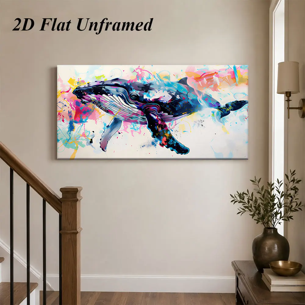 (1PC Unframe)1 modern abstract whale frameless decorative painting living room bedroom study art painting creative ocean yesterd