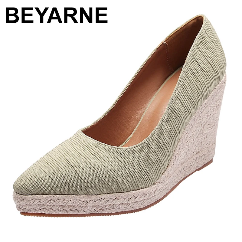 Moranti color 10cm heel shoes women wedges pumps pointed toe platform espadrilles shoes Luxury lady high heel shoes