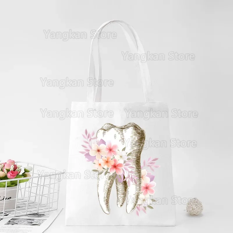 

Tooth Teeth Shopping Bag Eco Reusable Female Tote Bag College Handbag Retro Large Ladies Shoulder Shopper Bag