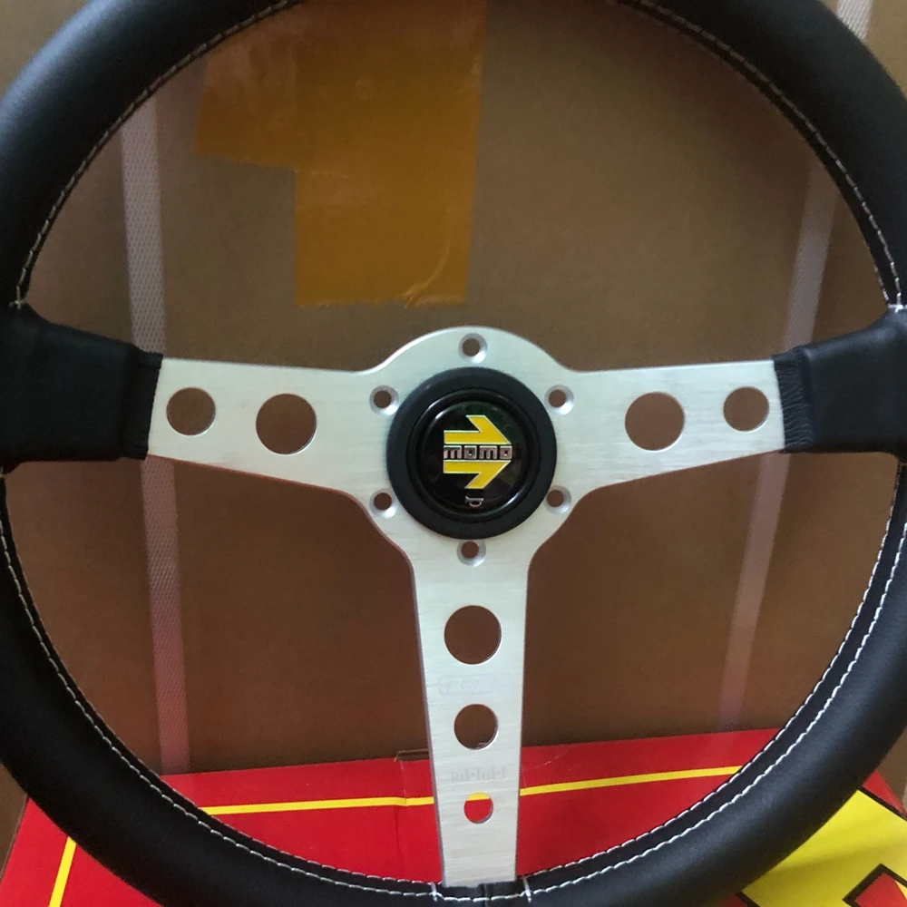 14Inch Racing MOMO Prototipo Steering Wheel Drift Car Rally JDM MOMO Leather Steering Wheel Volantes For VW BMW HONDA TOYOTA