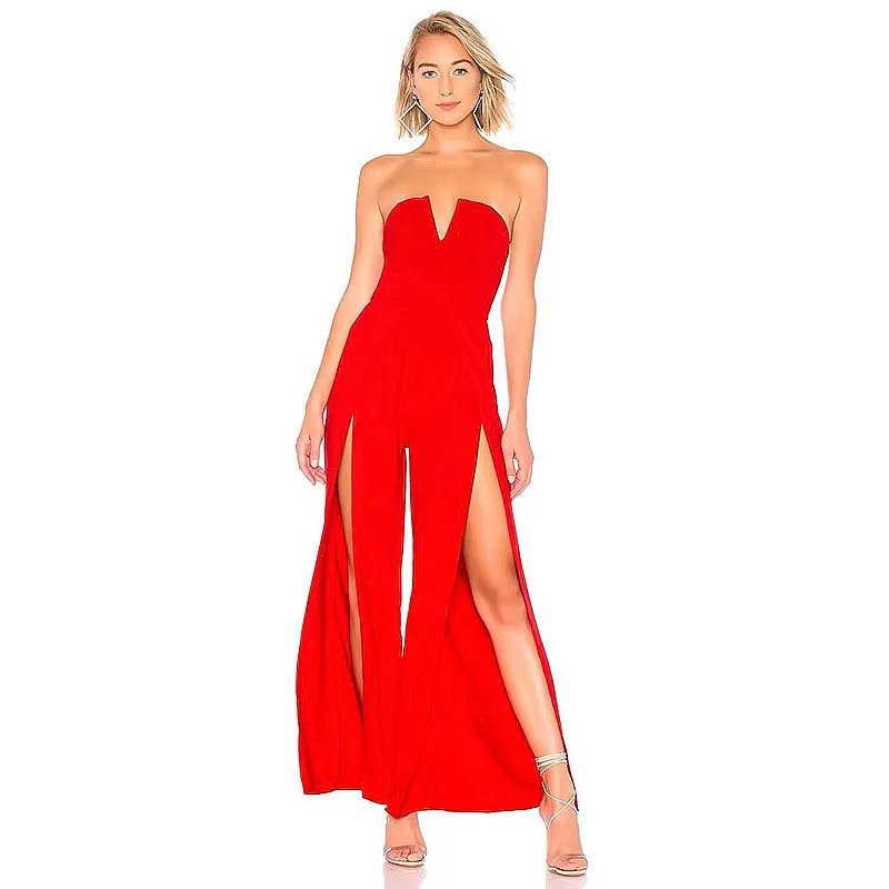 Sexy Bodycon Jumpsuit Women Backless Bodysuit Spring Summer Red Matching Set