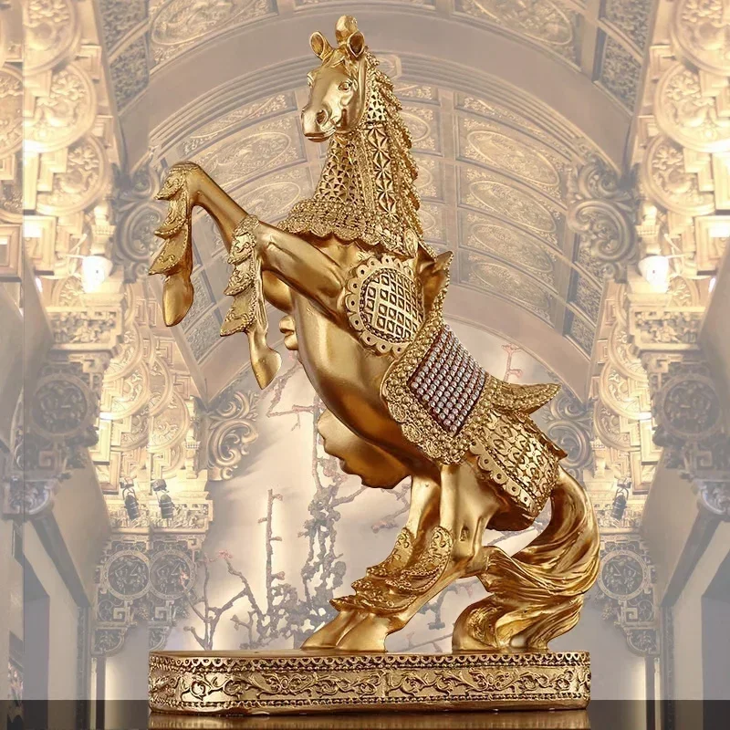 European Luxury Jewelry Golden War-horse Lucky Ornaments Office Decoration Business Birthday Gifts Home Furnishing Crafts Decor