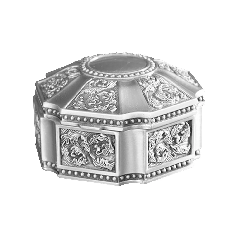 Retro Zinc Alloy Jewelry Storage Box Exquisite Compact Design for Rings Necklaces Ear Studs Desktop Trinket Storage Case