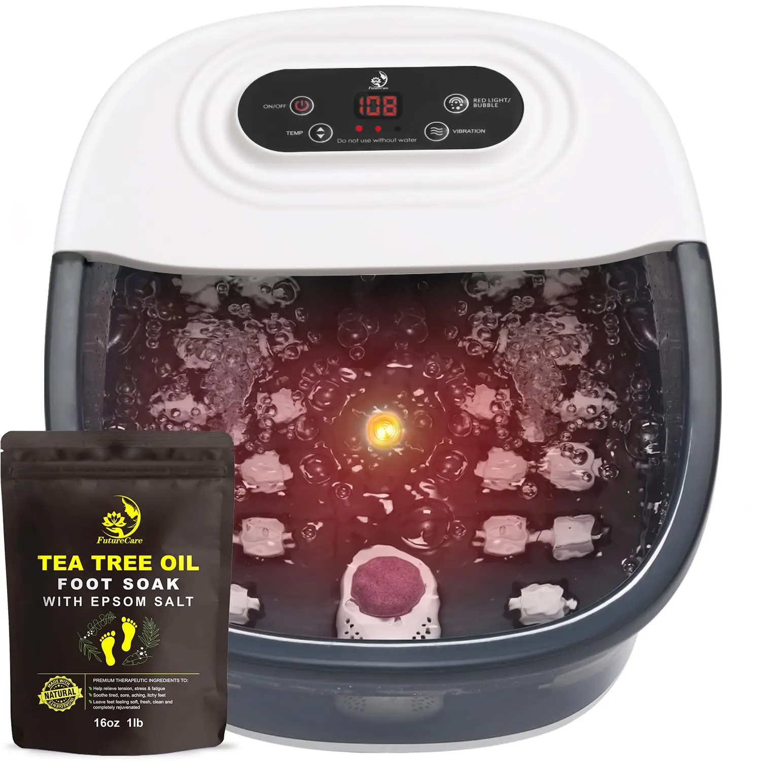 

Массажер для ног с подогревом, пузырьками, вибрацией, 22 роликами и регулируемой температурой - серый