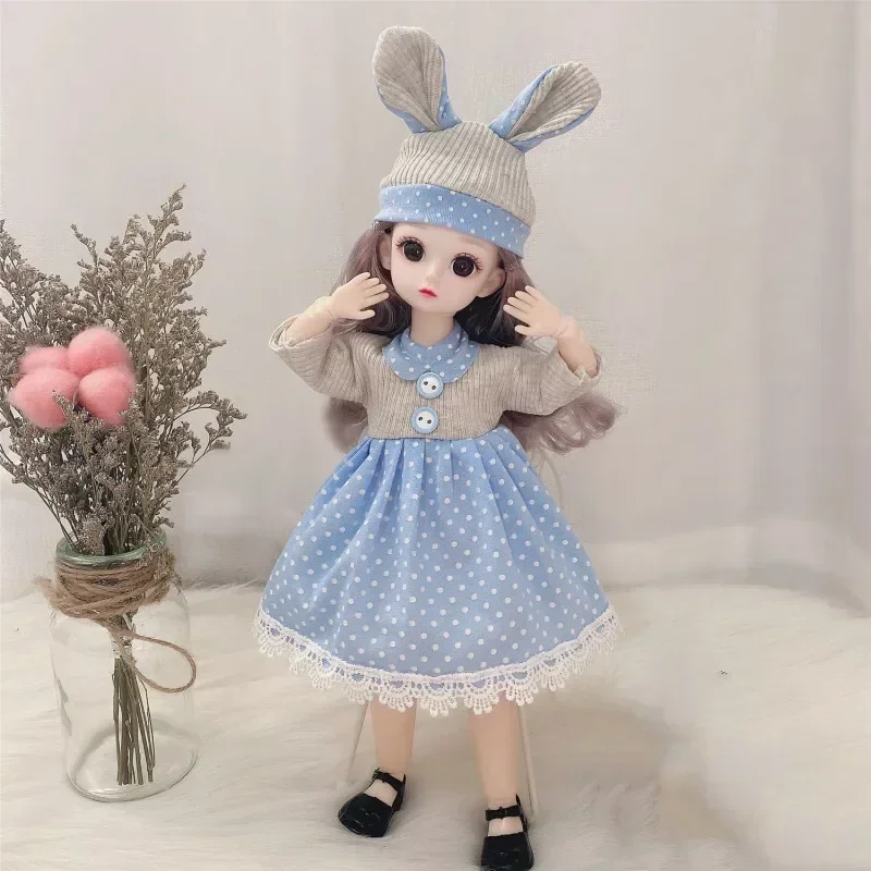 

30cm Bjd Doll 12 Moveable Joints 1/6 Girl's Dress 3D Brown Eyes Toy with Clothes Shoes Kids Toys for Girl Children Gift