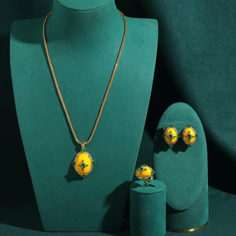 set-di-gioielli-vintage-in-cristallo-verde-giallo-cera-d'api-per-donne-placcato-oro-18k-collana-orecchini-anello-regali-trendy-per-feste-novita