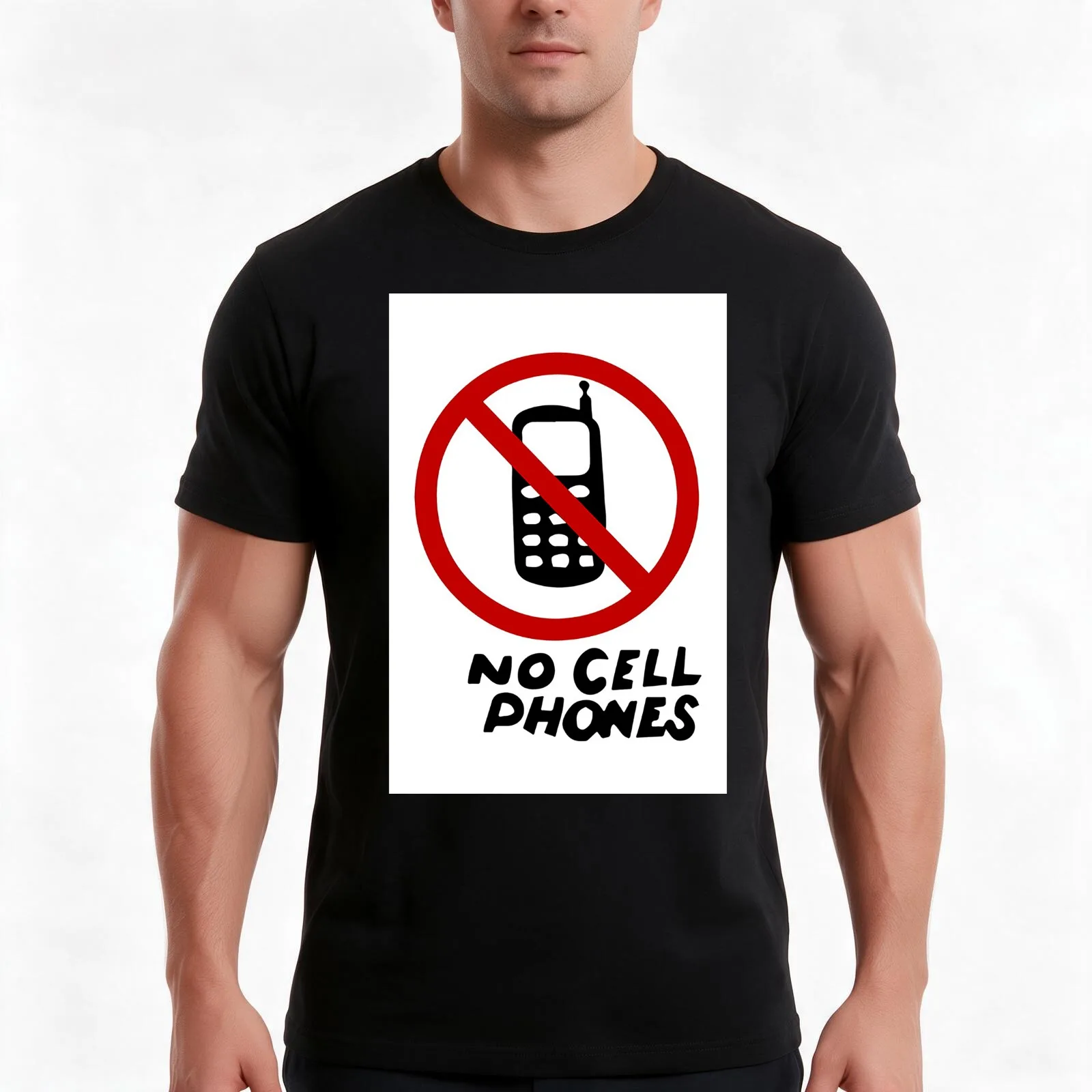 No Cell Phones T-Shirt, Summer Casual Cotton Tee, Oversized Streetwear Tops, Vintage Graphic Print, Loose Fit Short Sleeve