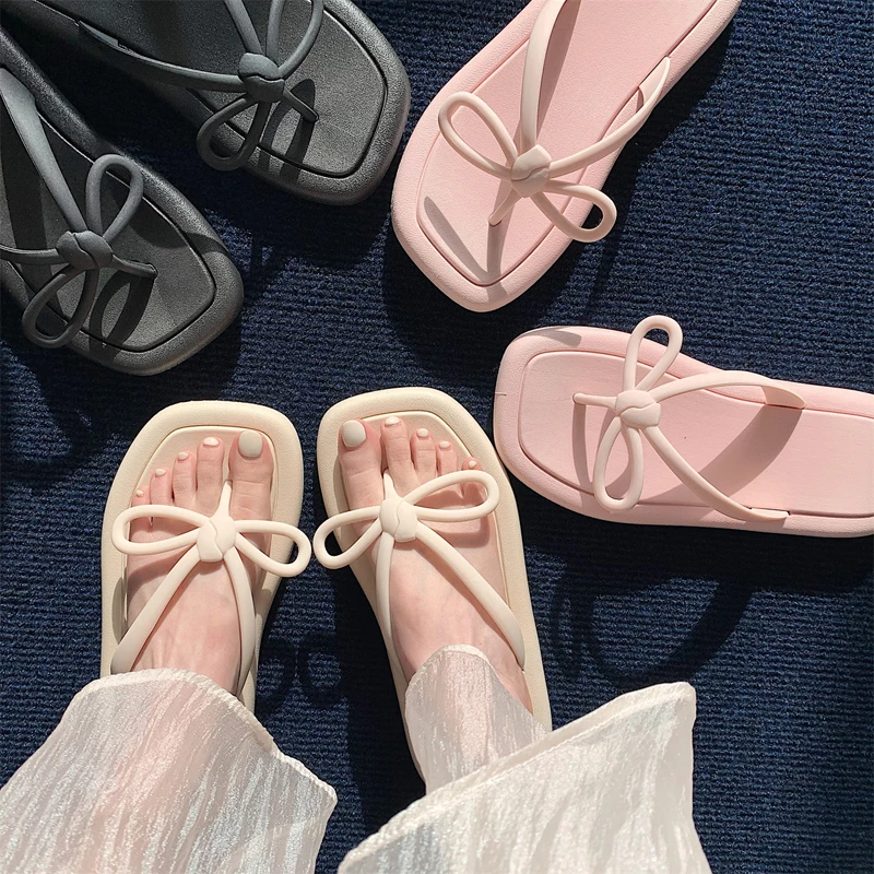 Summer 2023Fashion Thong Flip Flops Women Slippers Orthopedic Clip Toe home Slides Shoes Bow Knot Outdoor Beach Sea Flat Sandals