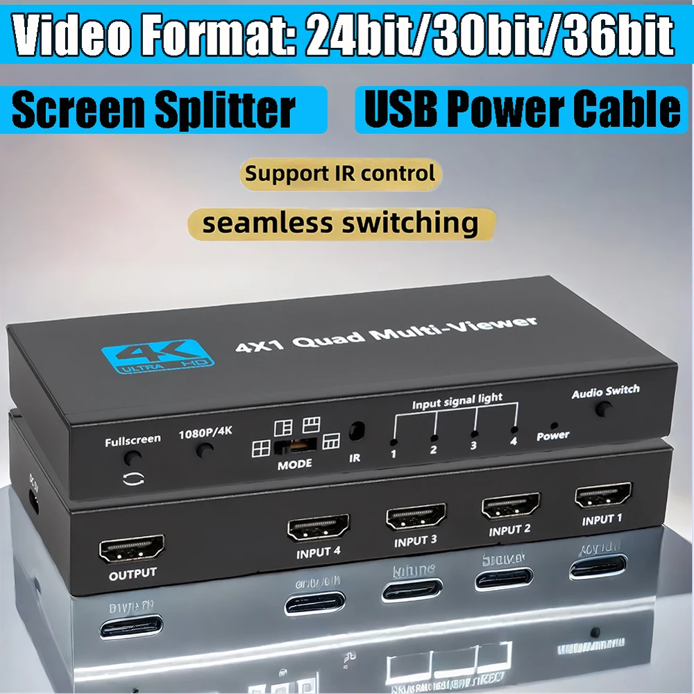 

4K HDMI-совместимый коммутатор 4 в 1, HDMI-совместимый мультивевный HDMI-совместимый концентратор для PlayStation 4/ПК/DVD, аксессуар