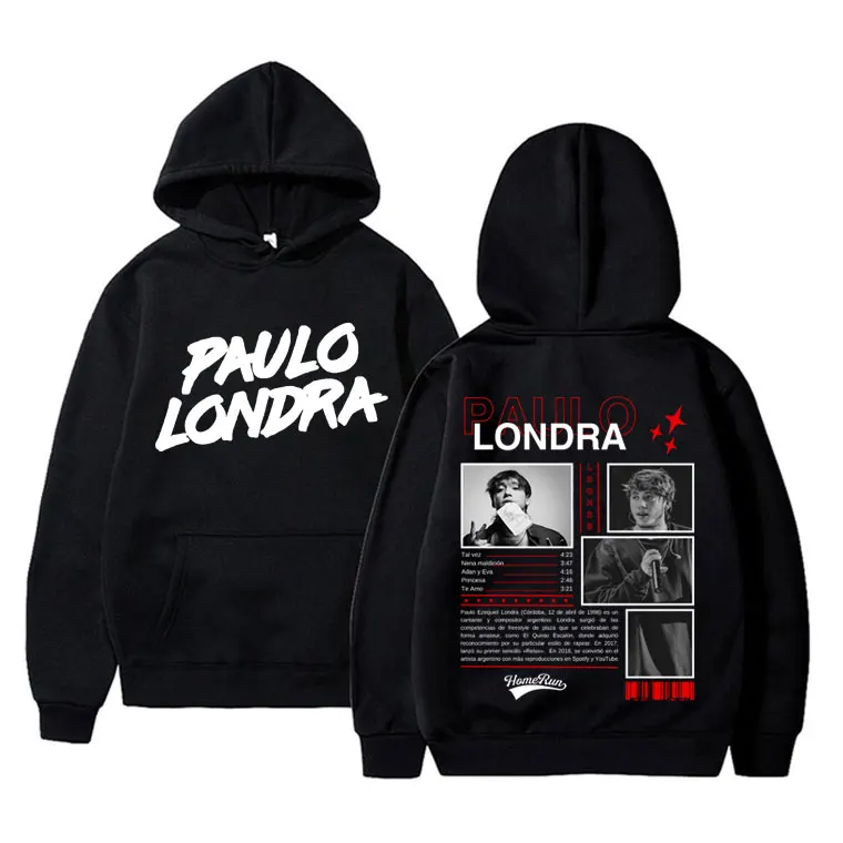 

Rapper Paulo Londra Homerun Double Sided Print Hoodie Men Women Hip Hop Vintage Hooded Sweatshirt Male Fleece Oversized Hoodies