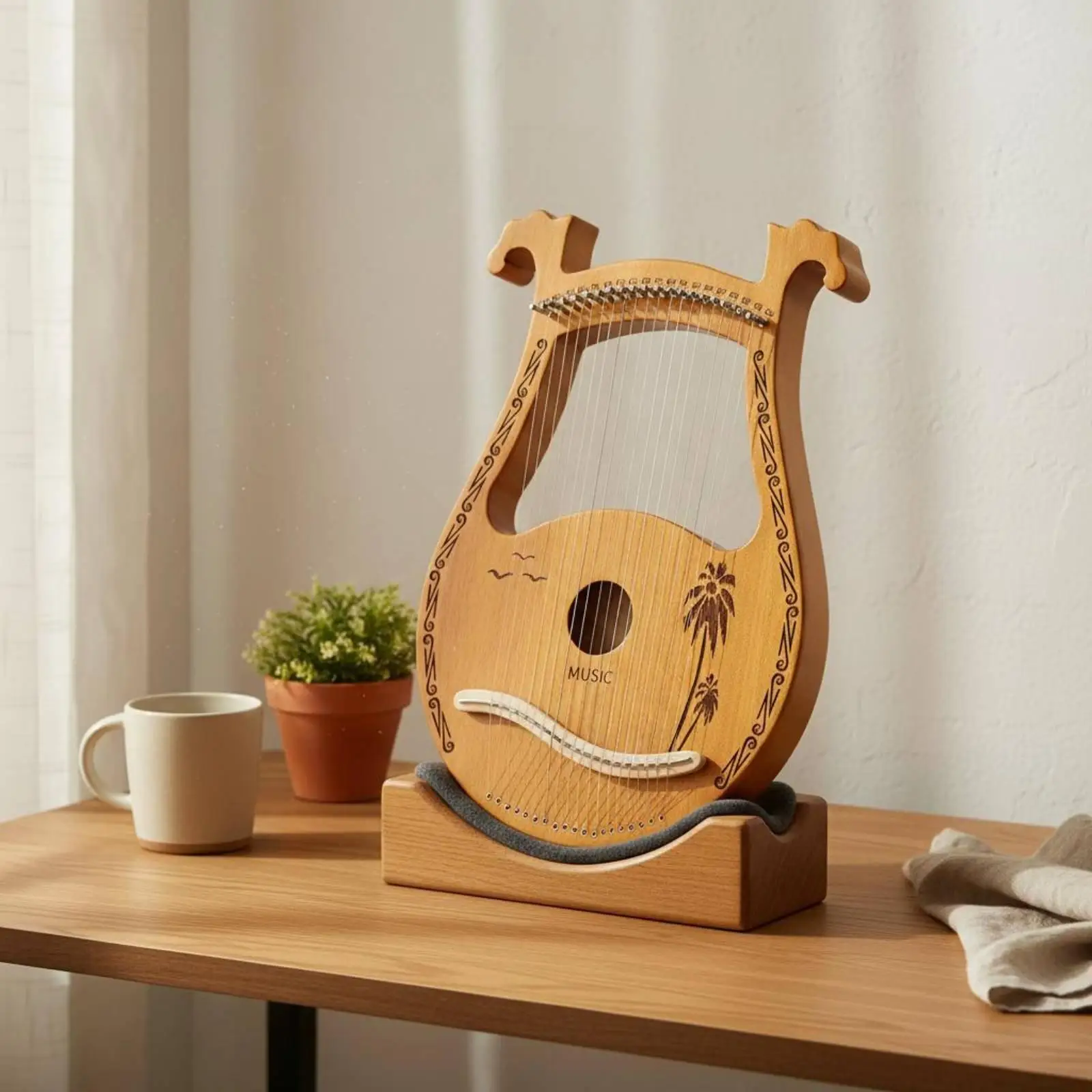 Travel Lyre Harp 19 String Spruce Top Mahogany Back Compact Design for Performance Outdoor Gathering Music