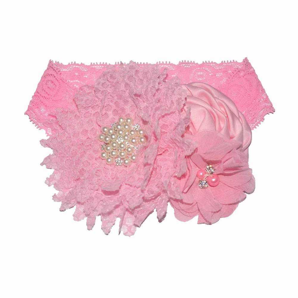 Bandeau à fleurs pour bébé fille, perles pour nouveau-né, fleurs avec dentelle, bandeaux larges pour bébé, accessoires pour cheveux, Turban pour