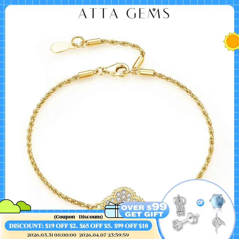 

ATTAGEMS Luxury Bezel Moissanite Bracelet 925 Sterling Silver Chain Bracelets For Women Grils Adjustable Hand Fine Jewelry Gift