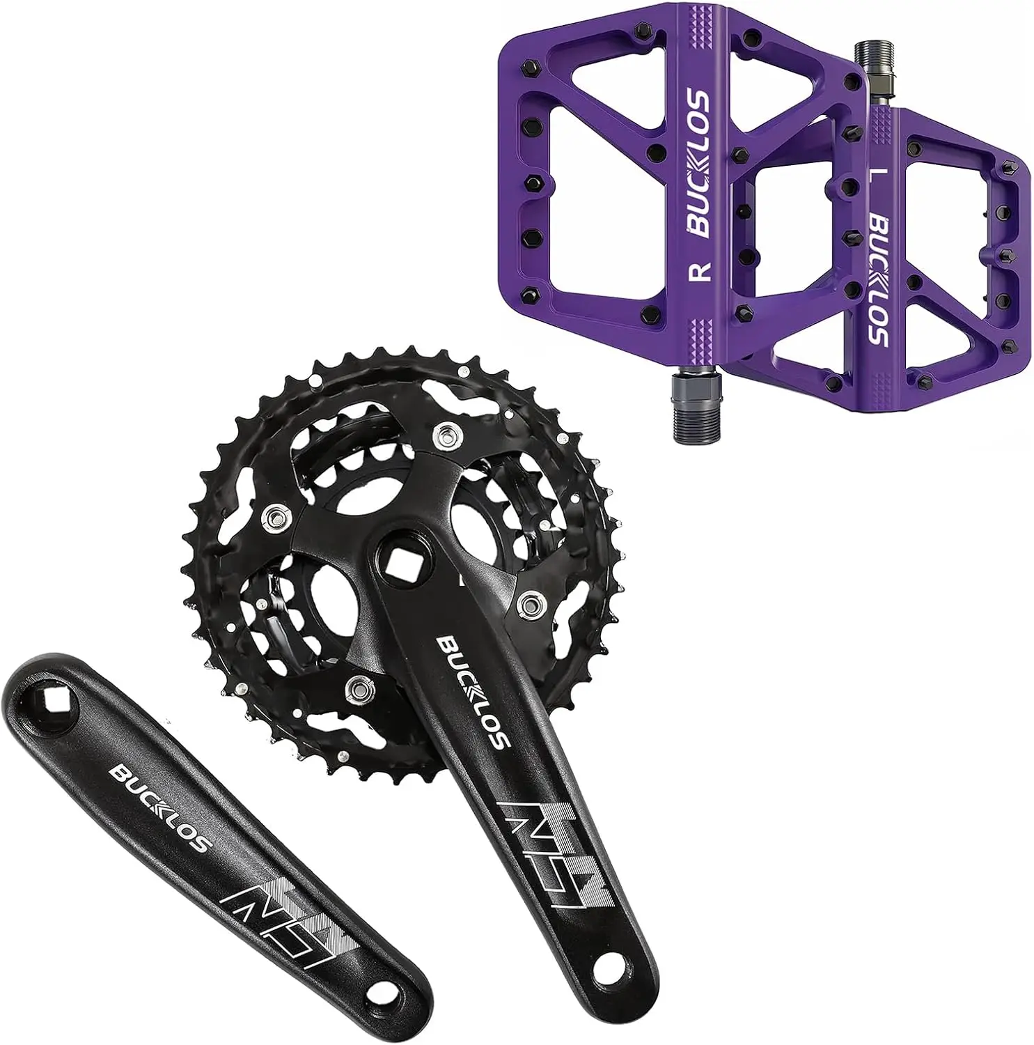 

MTB Crankset Square Taper with 22/24/26/32/38/42/44T Chainring Set and BMX Pedal Mountain Bike Pedals Flat MTB Pedals, Lightweig