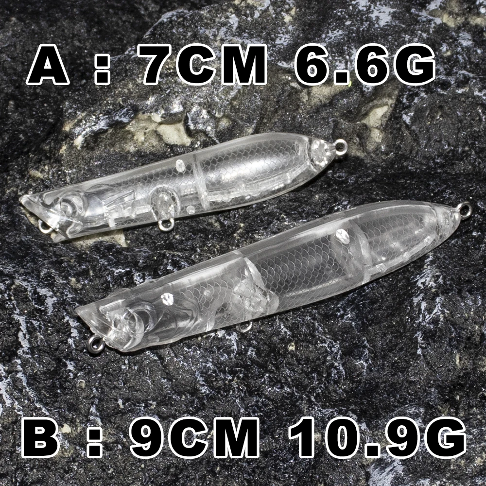 AYWFISH 7CM 6.6G / 9CM 10.9G Artificial Hard Tackle Topwater Bait Spook Pencil Bait Unpainted Floating Popper Fishing Lure Blank