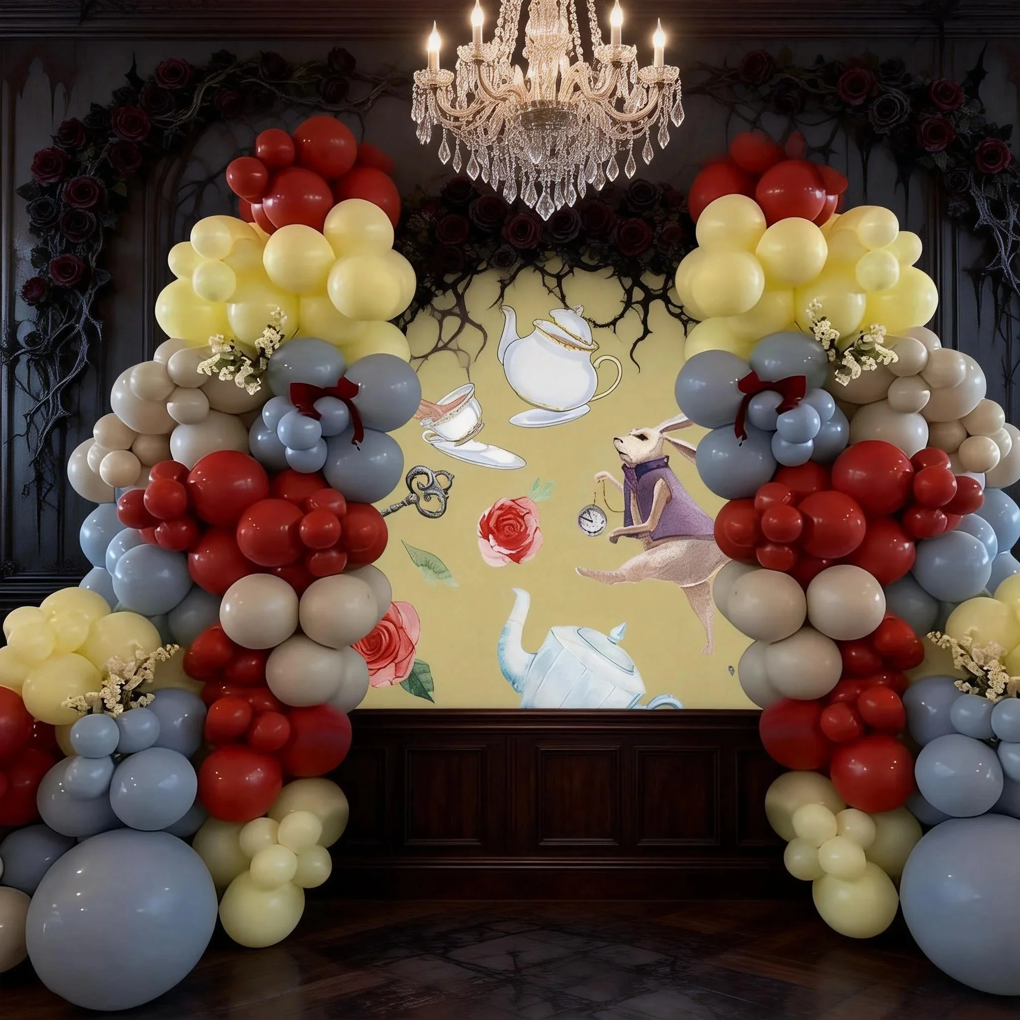 144-teiliges Prinzessinnen-Ballon-Girlanden-Set, Burgunderrot, Blau, Gelb, Sandweiß, Latexballons, geeignet für Frühlings-Teepartys, Mädchen-Geburtstagsfeiern, Junggesellinnenabschiede, Babypartys, Märchen-Prinzessinnen-Themenpartys – Detail 6