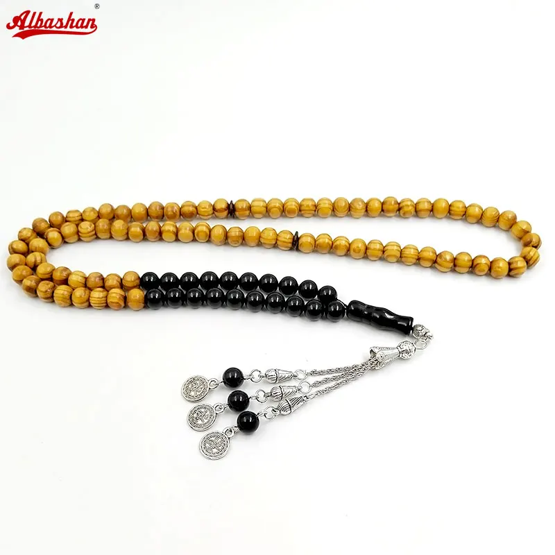 

Natural beech Wood Tasbih men with Onyx stone muslim Misbaha 99/100 Prayer Beads islamic ramadan eid gift Arabic bracelet