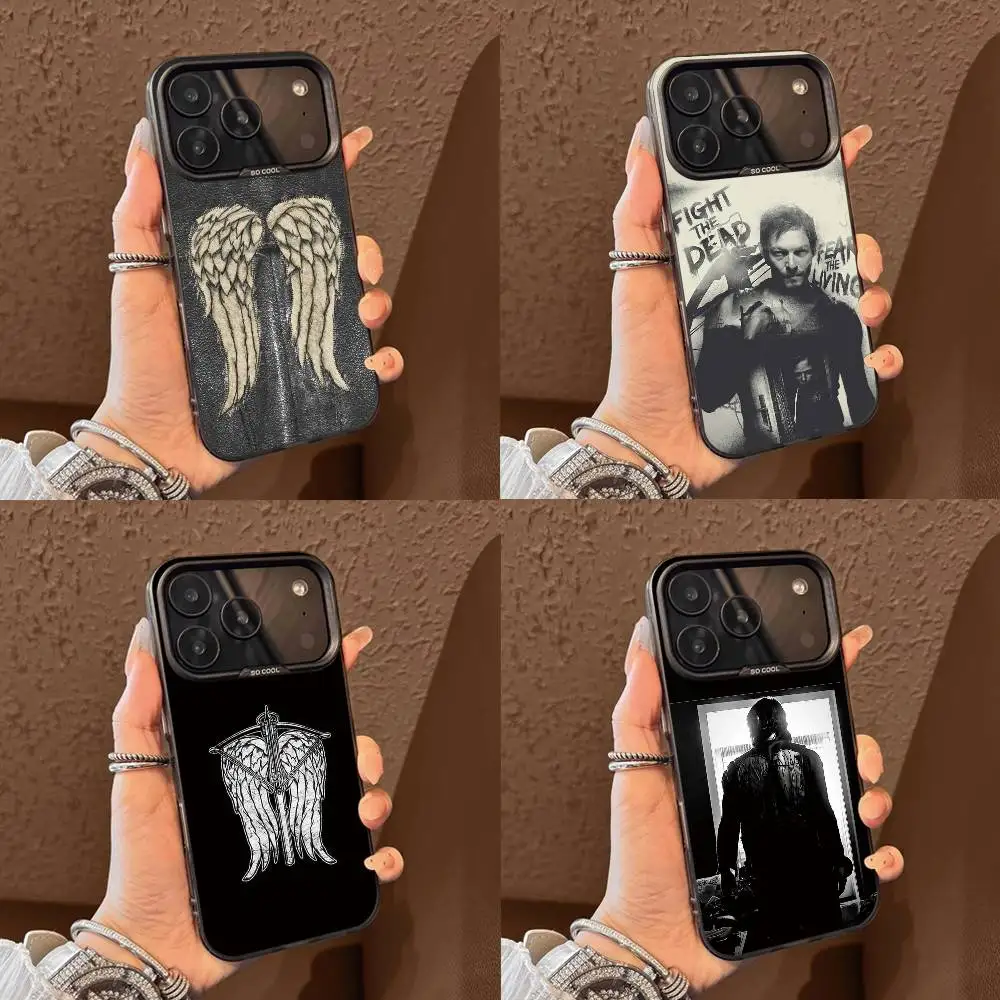 D-Daryl Dixon Wings Zombie Phone Case For iPhone 17,16,15,14,13,12,11 Plus,Pro Max,XS,Colorful Silver Phone case Funda Cover