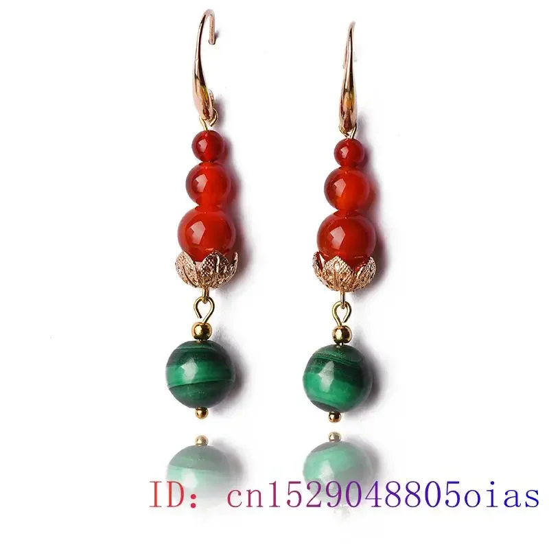 Red Jade Bead Earrings Chinese Jewelry Women Carved Fashion Real Talismans Natural Malachite Lucky Amulet Gemstones