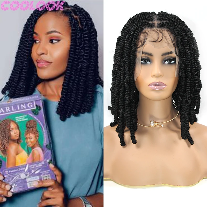 

12inch Synthetic Short Bob Braided Wigs Knotless Full Lace Frontal Braids Wig For Black Women Spring Twist Braid Lace Front Wigs