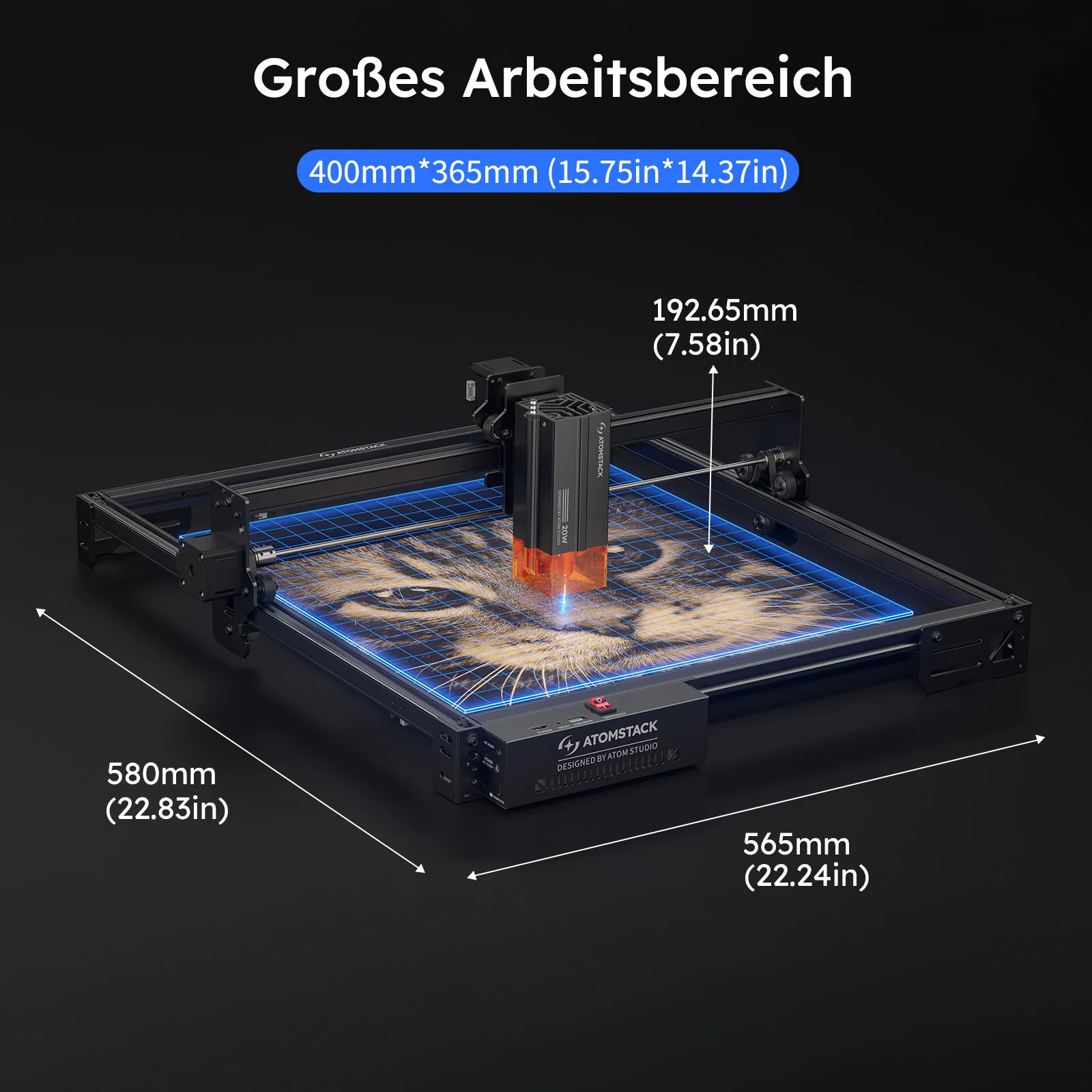 ماكينة النقش بالليزر Atomstack A20 Pro V2 بقدرة 20 وات قاطعة رباعية بالليزر معدنية من خشب الأكريليك والزجاج 400*365 مللي متر C4 Pro A5 V2