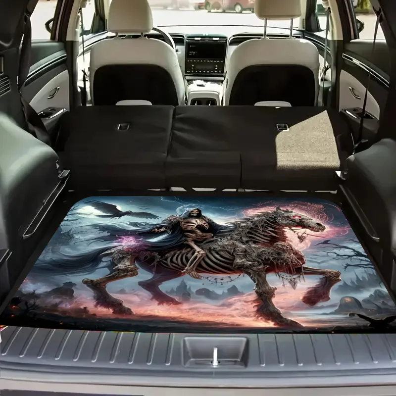 1pc Knight And Skull Warhorse Print Polyester Car Trunk Mat - Soft, Durable, Non-Slip, Machine Washable SUV And Car Cargo Mat, E