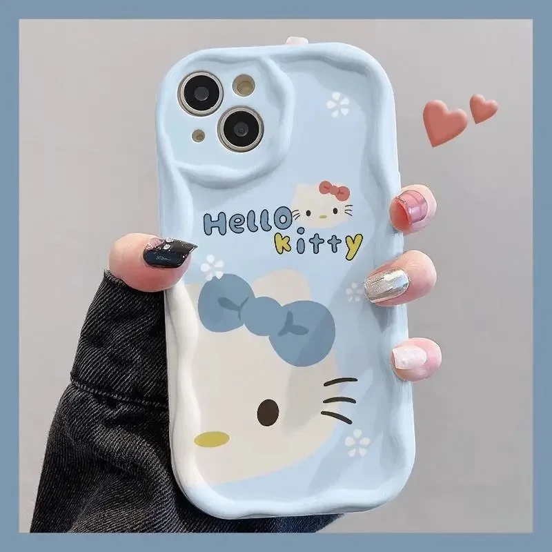 Cartoon Cute Hellos Kittys 3D Wave Phone Case For Samsung Galaxy S25 S24 S23 S21 S20 FE Plus Ultra 4G 5G Soft Silicone Cover image 2