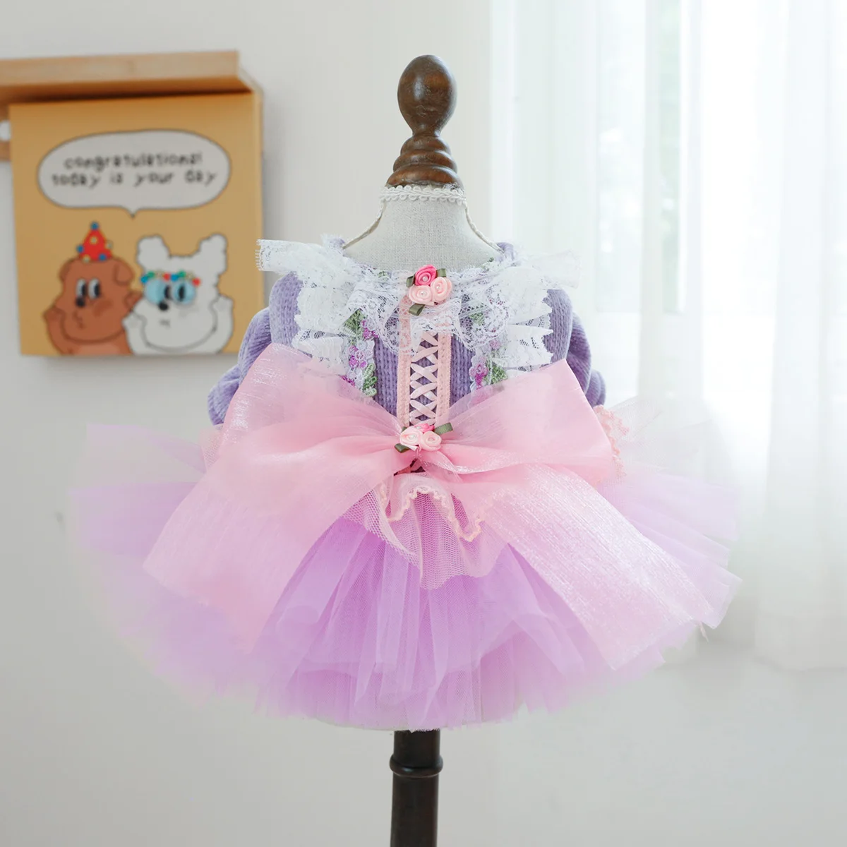 1PC Pet Clothing Spring and Autumn Purple Pepe Princess Wedding Dress Princess Dress Suitable for Small and Medium sized Dogs