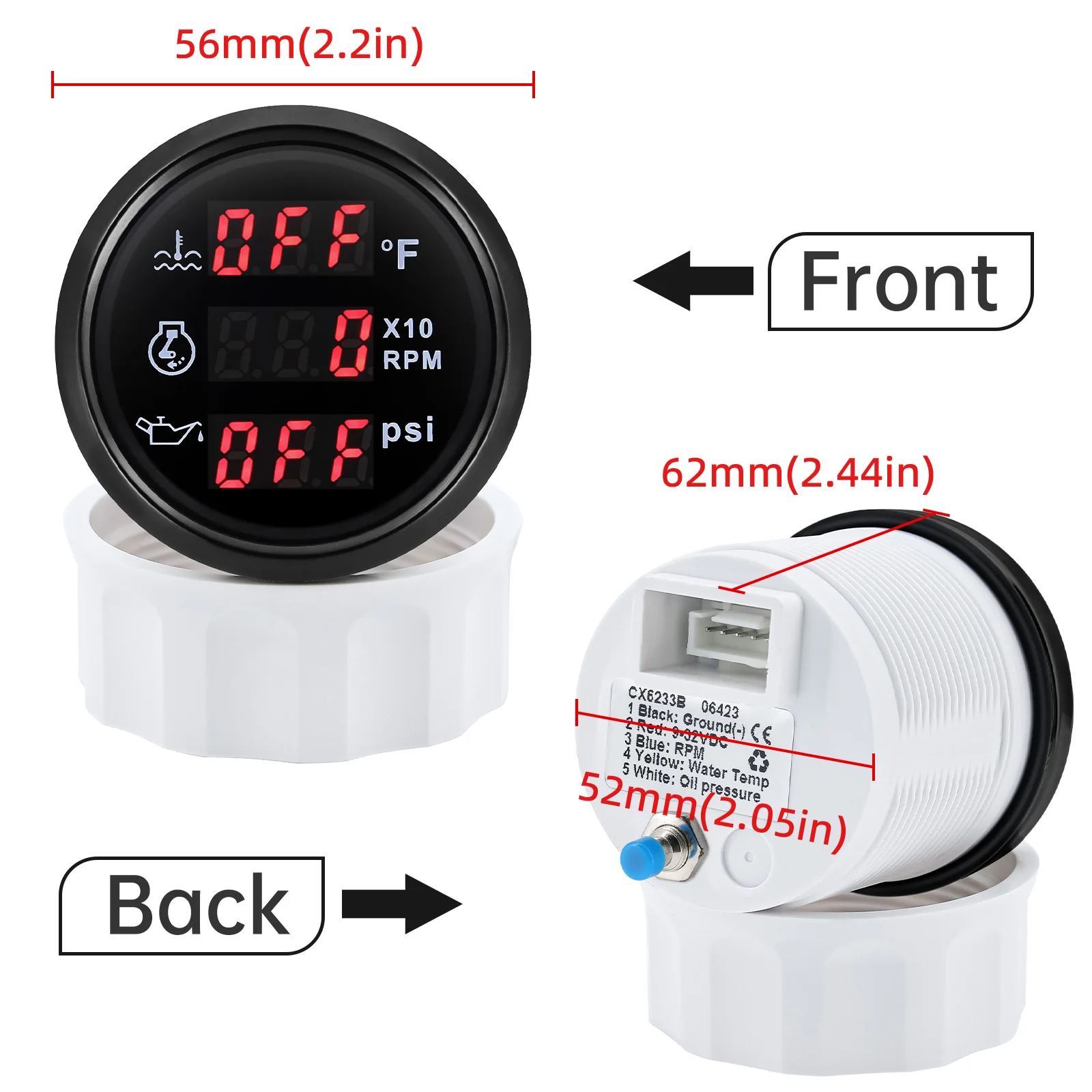 AD 52mm 3 w 1 Cyfrowy wskaźnik temperatury wody + obrotomierz + wskaźnik ciśnienia oleju z alarmem dla samochodów 12V 24V łodzi ciężarówki SUV