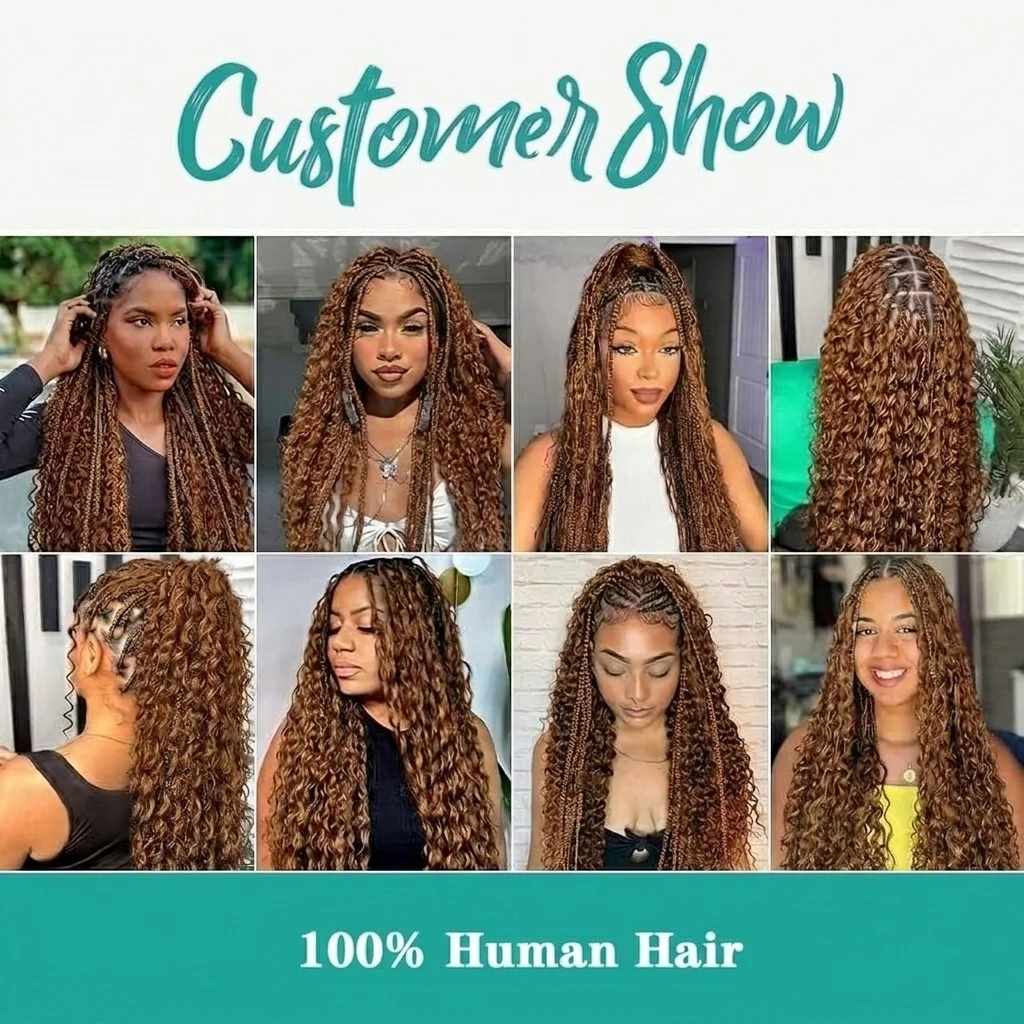 #4/27 Deep Wave Invisible Knots Crochet Human Hair Pre-looped Human Hair Extensions Miracle Knots Feather Crochet Hair For Boho Braiding