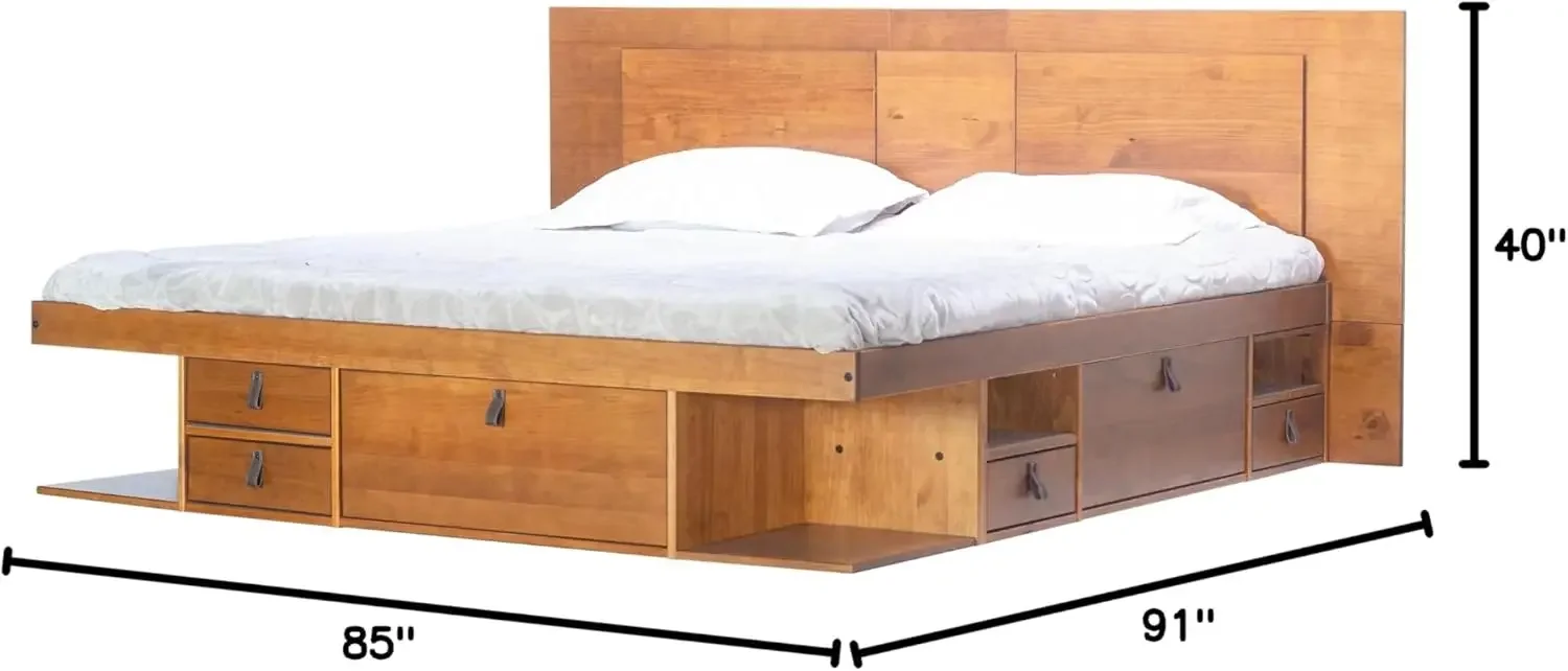 Storage Platform Bed With Drawers+Flat Panel Headboard 85