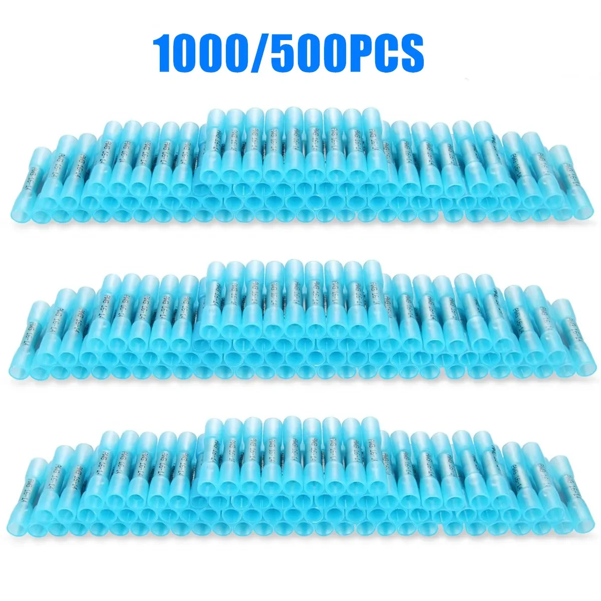 100-1000PCS Blue Heat Shrink Connectors Insulated Waterproof Crimp Terminals Seal Butt Electrical Wire Connector 16-14 AWG