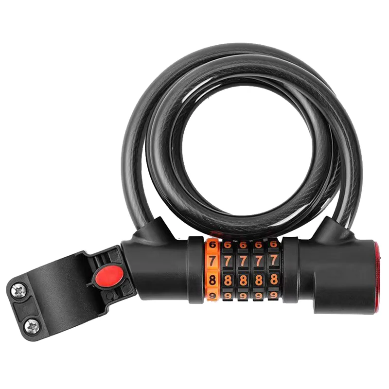 

A48F-Bike Cable Lock With 5-Digit Code Password Coiled Anti-Theft Security With Taillight Bicycle Lock