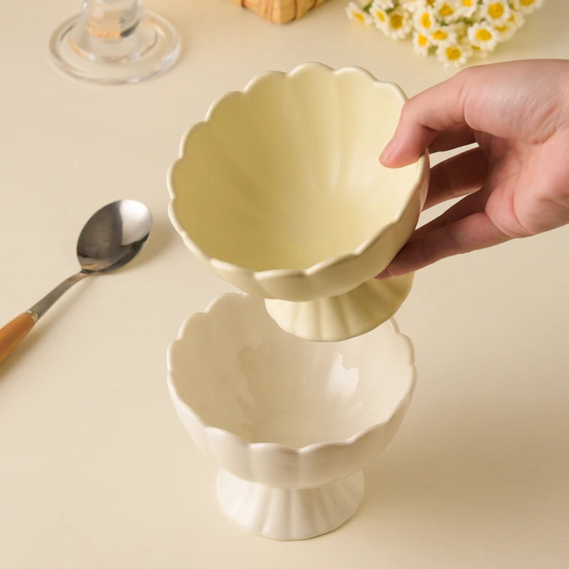 1PC ceramic high legged bowl, 200ml/7.5oz dessert bowl, used for smoothies, jam, ice cream bowls