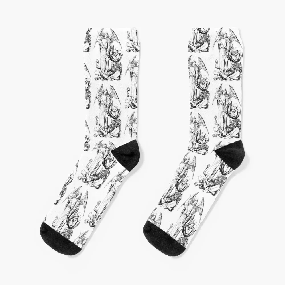 St Michael the Archangel Standing of the top of a devil Socks hiking fashionable floral custom sports Ladies Socks Men's