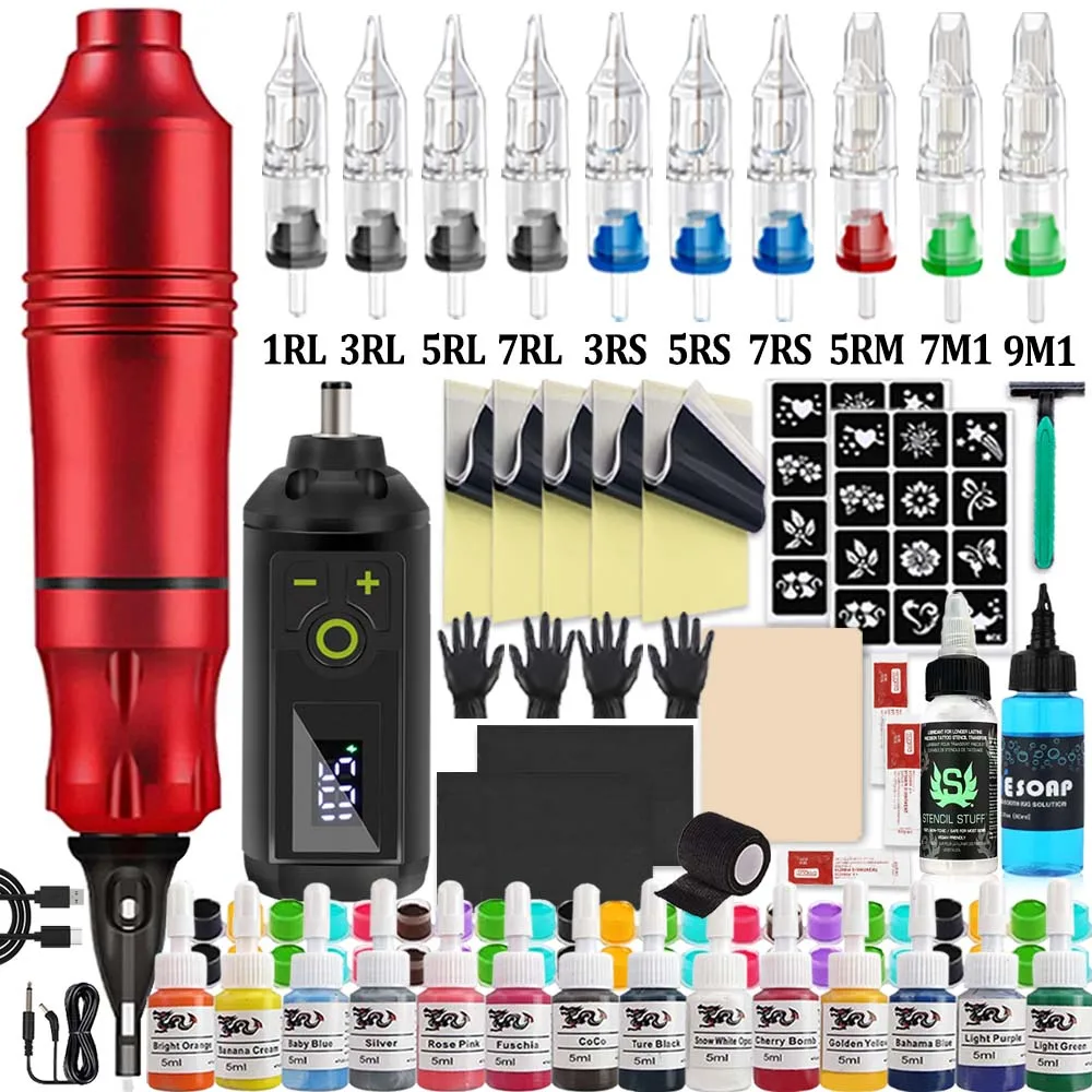 Professional Tattoo Machine Set Wireless Tattoo Power Supply Rotary Tattoo Machine Tattoo Needle Ink for Makeup Tattoo Beginners