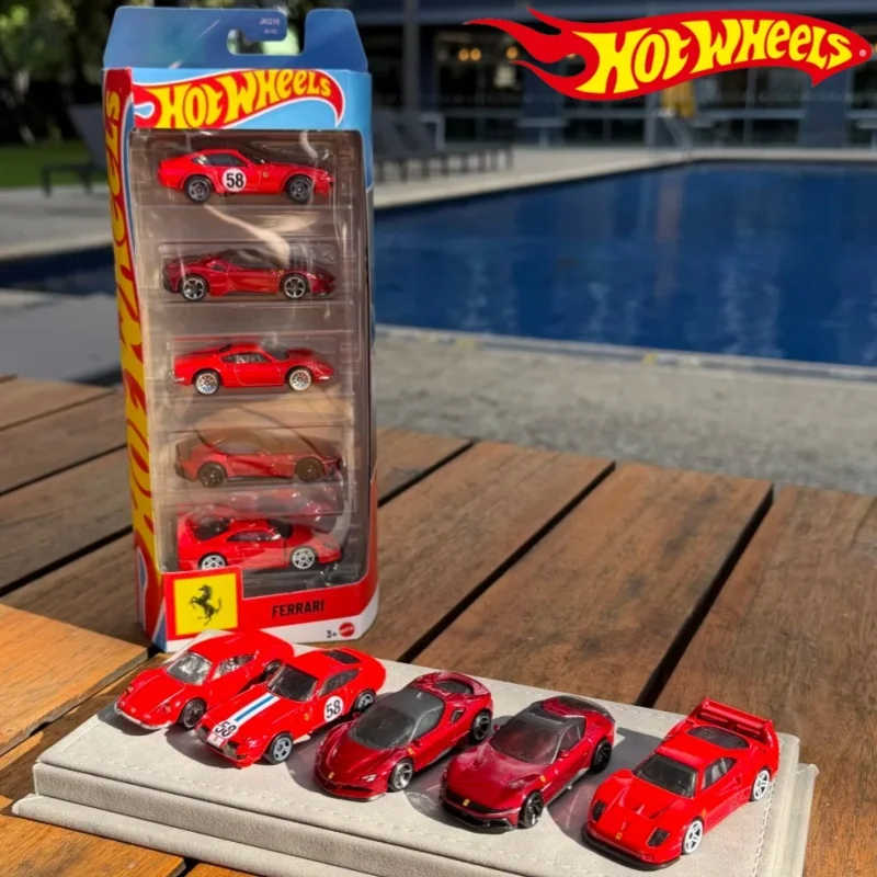 

Hot Wheels 5pcs Ferrari Set Sf90 Stradale F40 1:64 Diecast Model Cars Track Racing Alloy Toys Boys Birthday Gifts