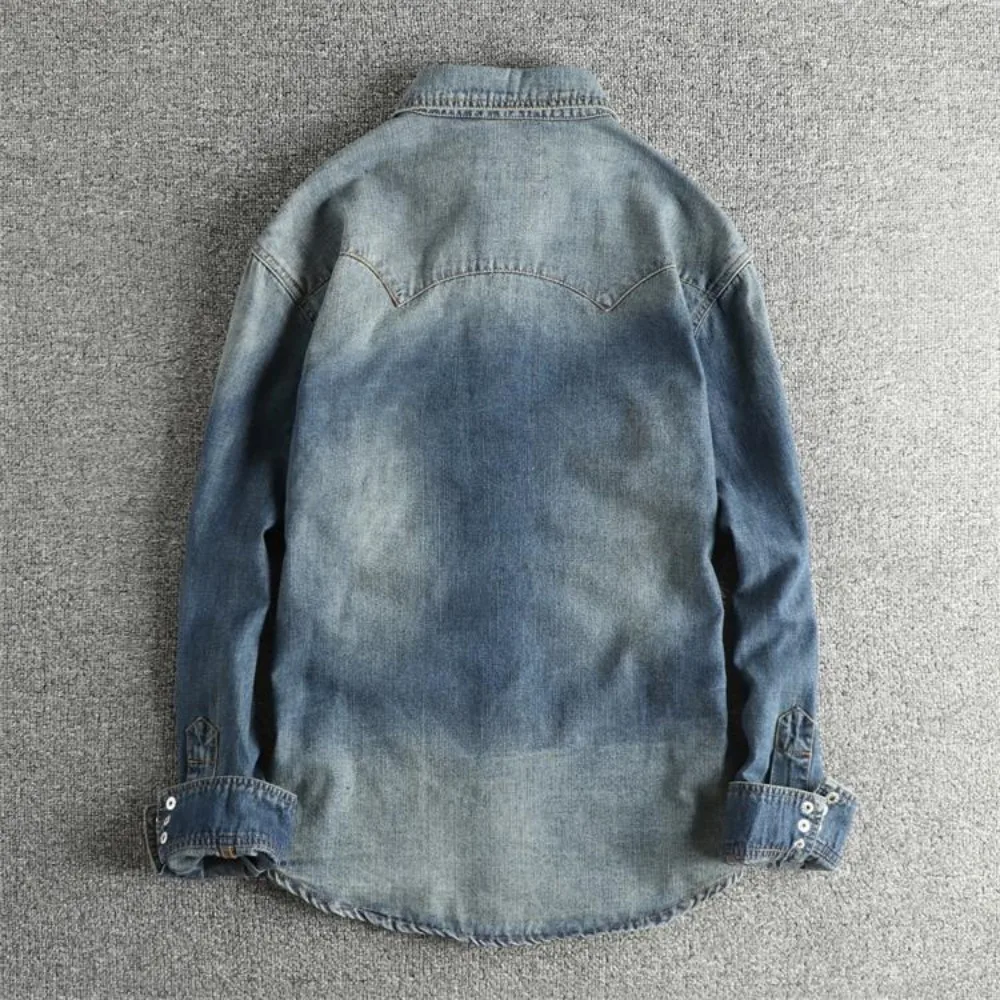 American New Retro Denim Shirt Men's Clothing Autumn Trendy Versatile Jacket Long Sleeves