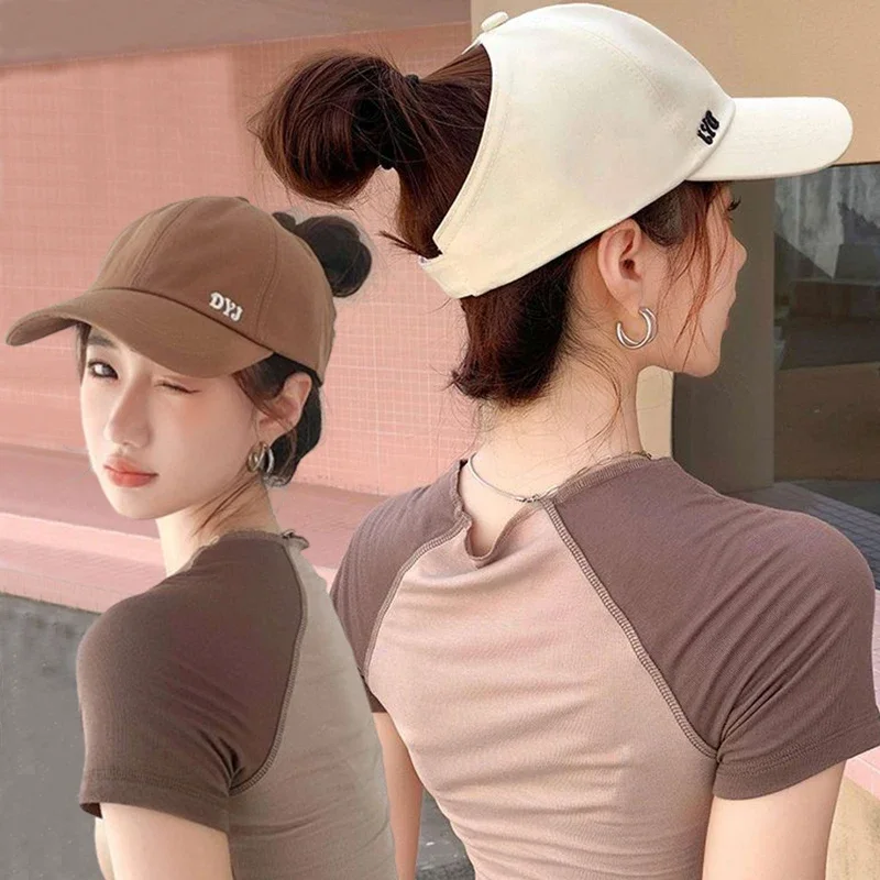 2024 New High Ponytail Baseball Cap for Women Girls Summer Sports Cap Fashion Casual Solid Color Cap Sun Hat with Ponytail Hole